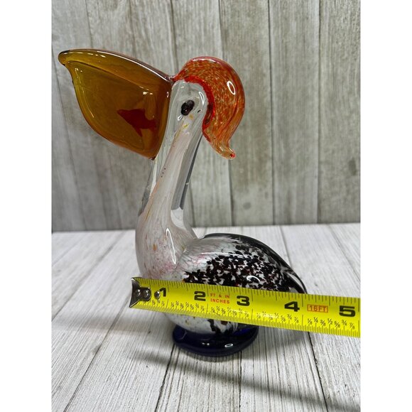 Vtg Hand Blown Art Glass Pelican Bird with Fish Figurine Paper Weight 7" Tall - Picture 9 of 10